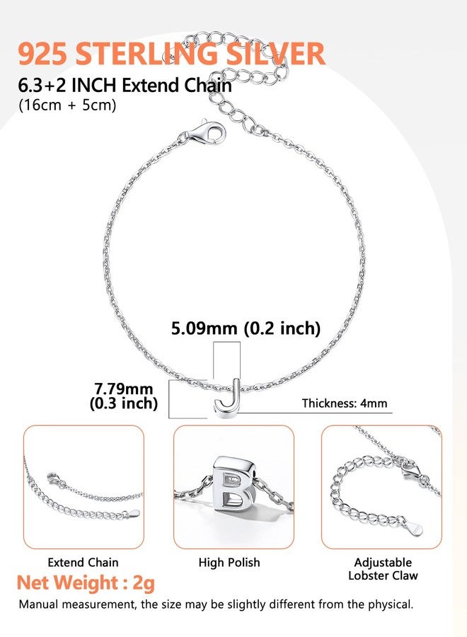 Silvora S925 Sterling Silver Initial Bracelet, Adjustable 6.3 Inches Letter Bracelet Sterling Silver R Bracelet - Image 4